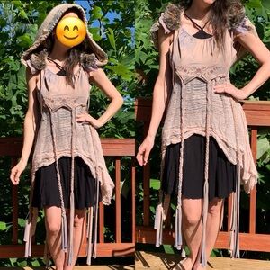 Bohemian Hooded Top Vest OOAK